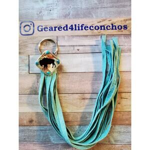 Handmade boho buffalo Leather Fringe Western bag charm, Long fringe keychain